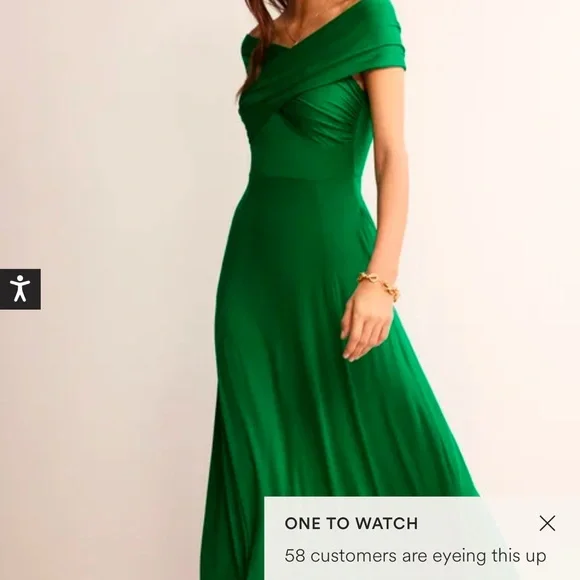 Boden Emerald Green Maxi Dress with off the shoulder neck line - Picture 3 of 6